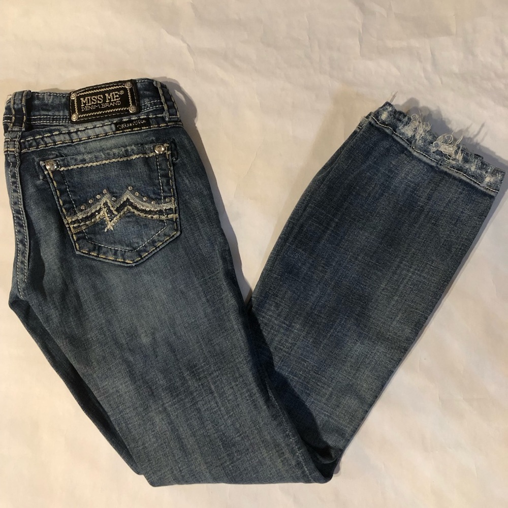 Miss Me Jeans Womens Rhinestone Pockets No Flap Bootcut Distressed Jeans